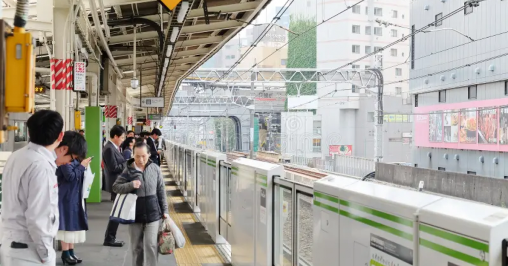 Yamanote Line platform with waiting passengers
